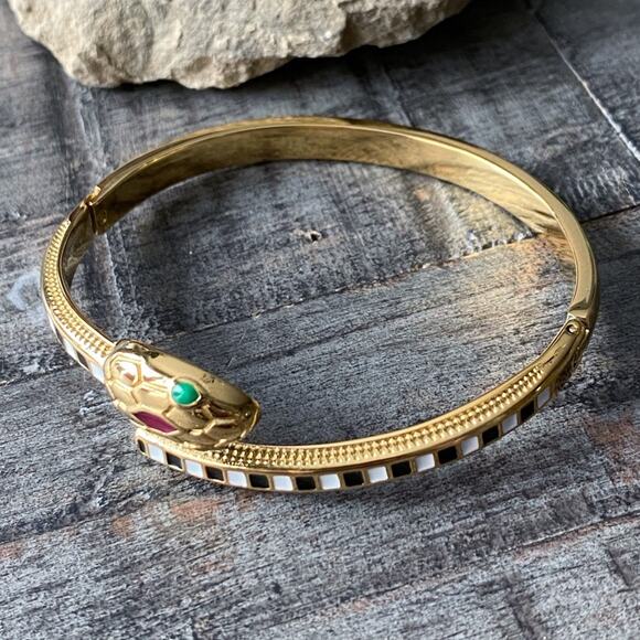 NEW Black and White Striped Serpent Bangle Bracelet - Picture 6 of 16